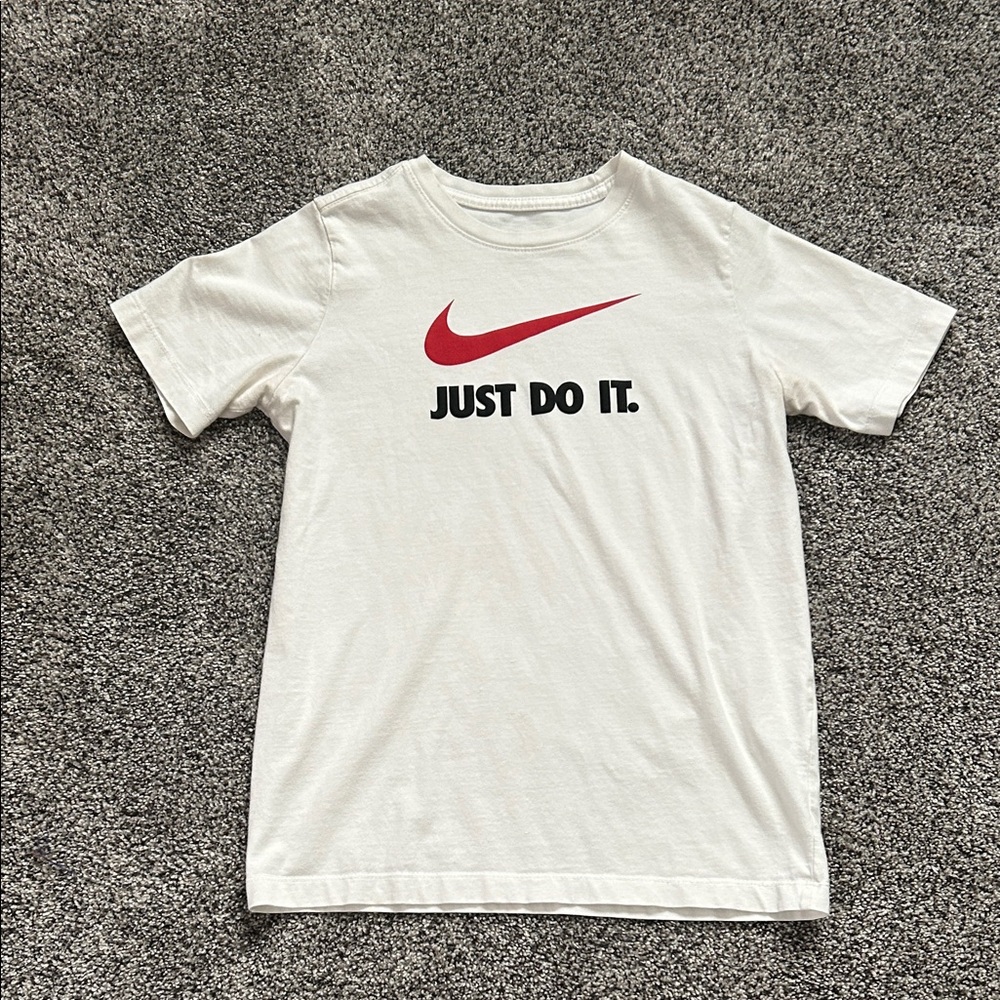 Nike Kids Cream Tee with Red Swoosh
